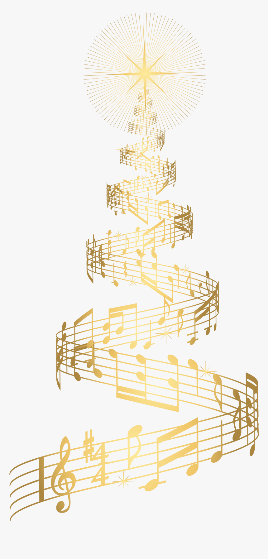 Golden Music Christmas Tree Transparent Png Clip Art - Christmas Tree Music Png, Png Download, Free Download