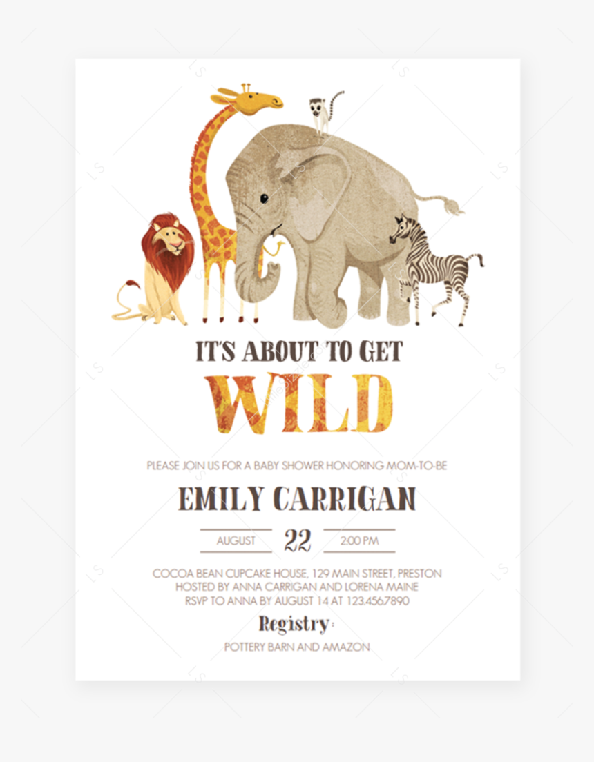 Safari Baby Shower Invitation Template Download By - Animal Baby Shower Invitation, HD Png Download, Free Download