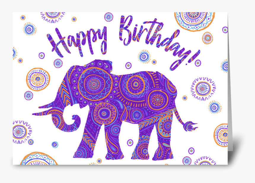 Happy Birthday Elephant Greeting Card - Happy Birthday Purple Elephant, HD Png Download, Free Download