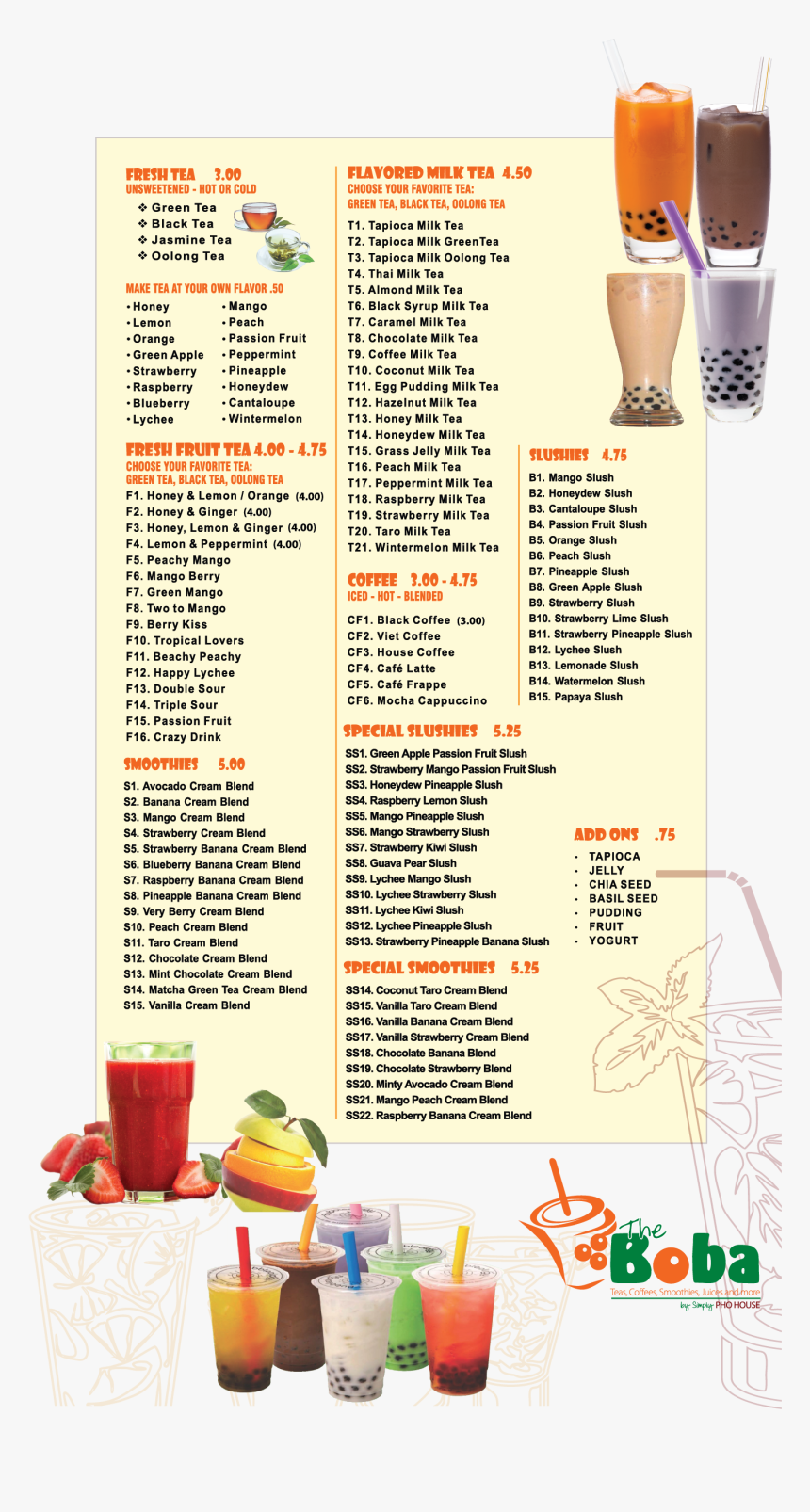 Boba Drinks Menu, HD Png Download, Free Download