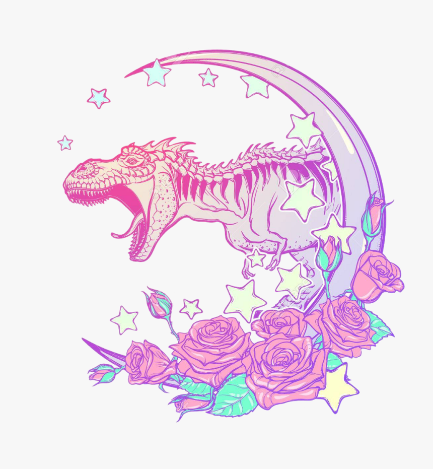 Pastel Pastelgoth Dinosaur Moon Roses Stars Sticker - Pastel Goth T Rex, HD Png Download, Free Download