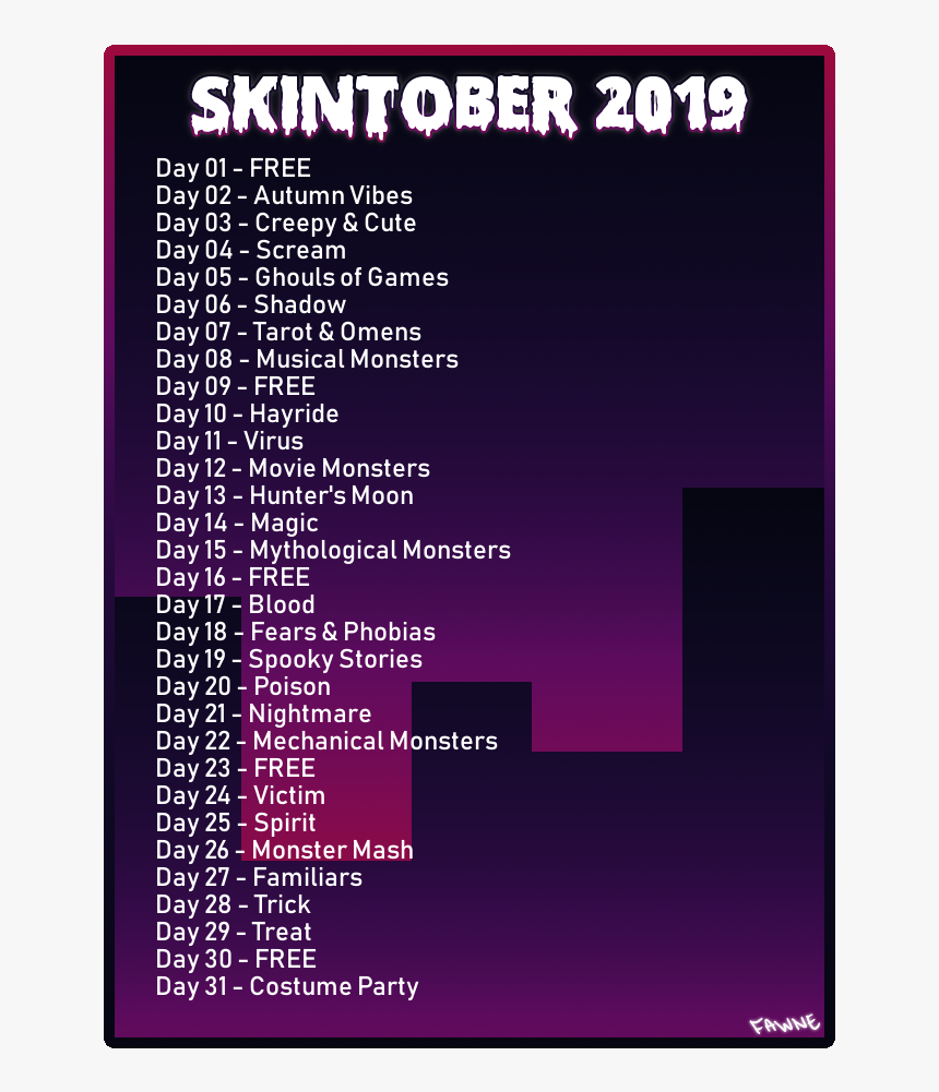 Skintober 2019 Prompt List, HD Png Download, Free Download