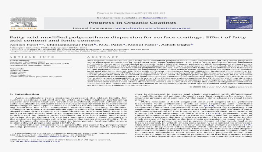 Fatty Acid Modified Polyurethane Dispersion For Surface - Annie Abraham University Of Kerala, HD Png Download, Free Download