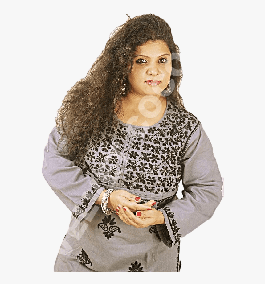 Lucknowi Regular Wear Yoke Kurti- Grey & Black - Girl, HD Png Download, Free Download