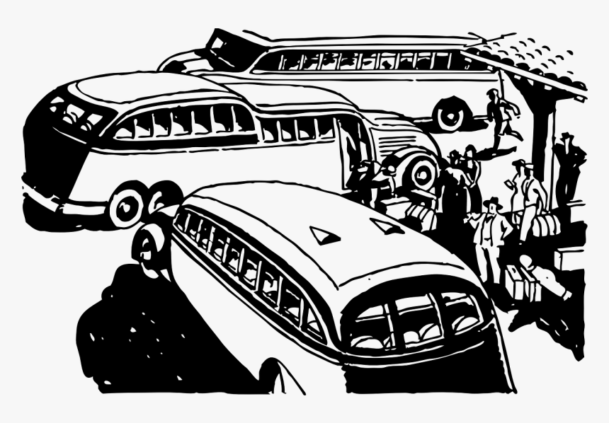 Vintage Travel Busses Free Picture - Bus Station Clipart Black And White, HD Png Download, Free Download