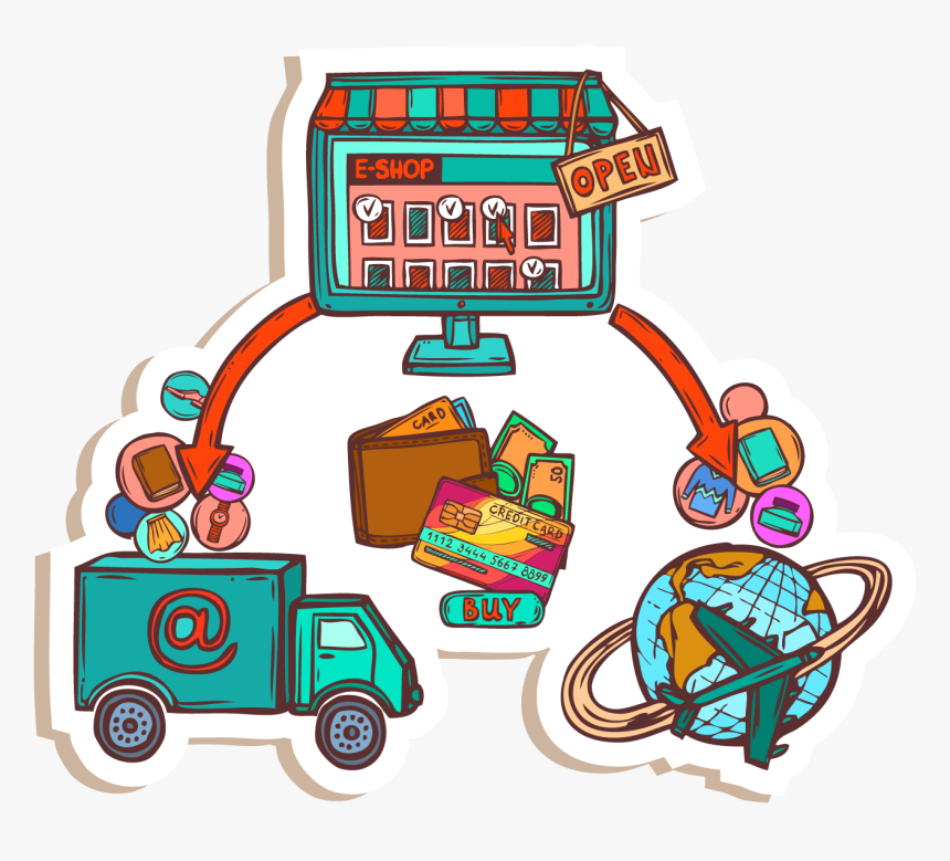 Online Shopping E Commerce Photography Illustration - Transportation Globalization Clipart, HD Png Download, Free Download