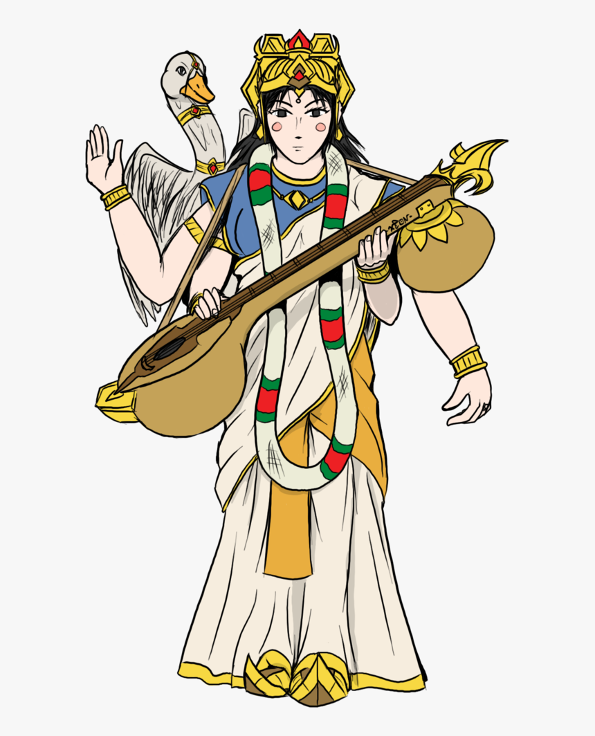 Saraswati Drawing Idol Svg Library Download - Cartoon Picture Of Saraswati Devi, HD Png Download, Free Download