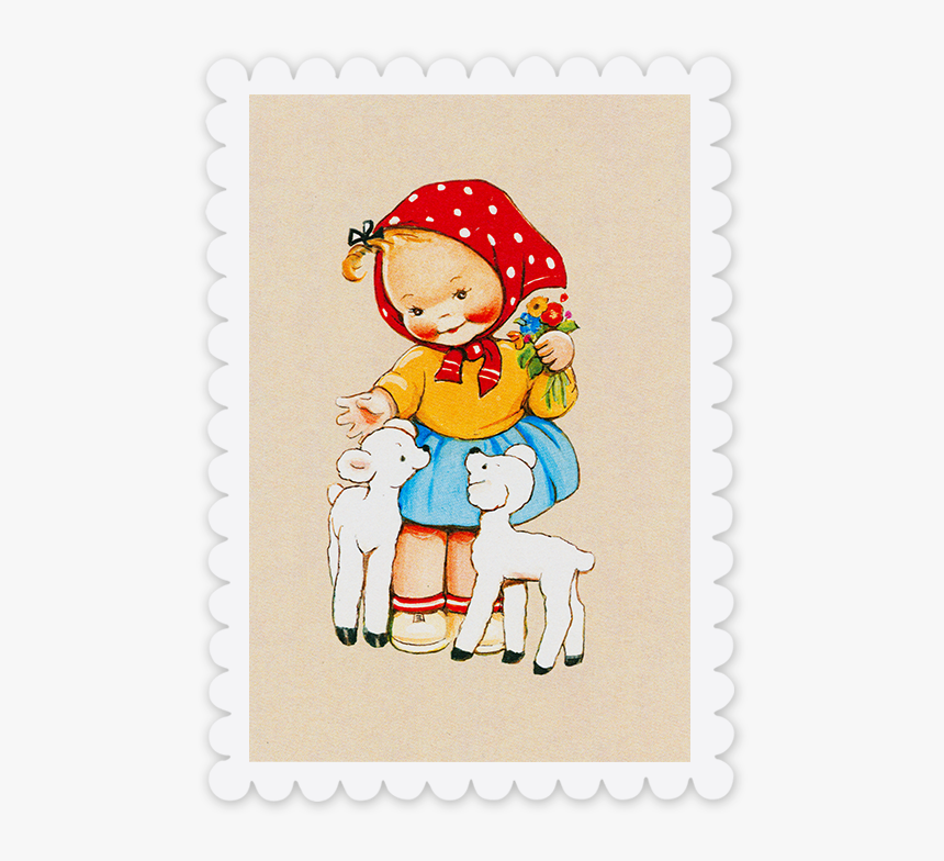 Little Lambs Girl And Lamb Greetings Card , Transparent - Cartoon, HD Png Download, Free Download