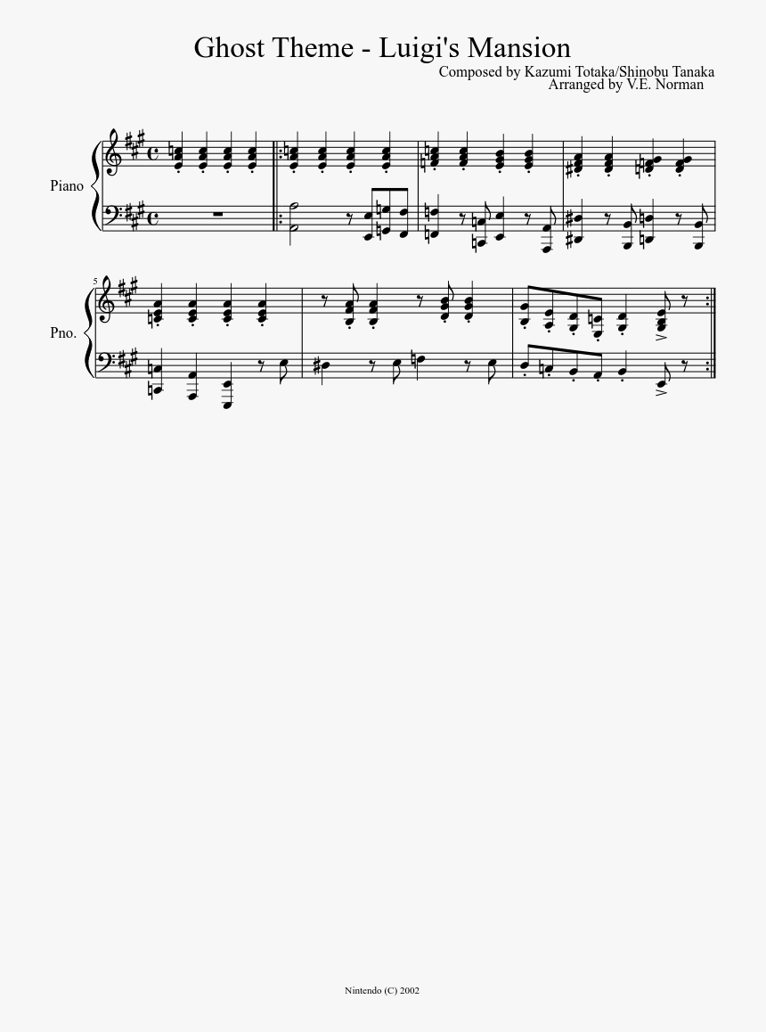 Luigi's Mansion Theme Sheet Music, HD Png Download, Free Download