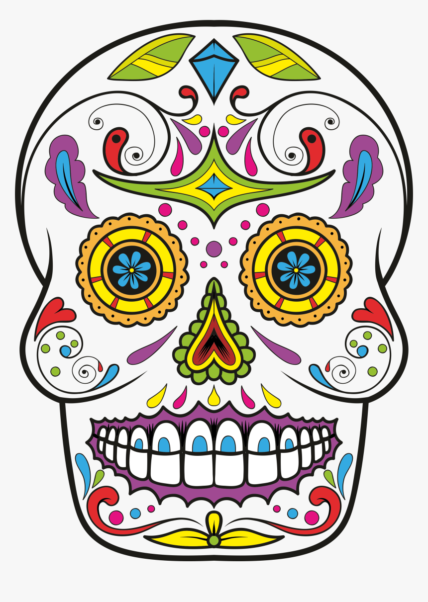 Calavera Skull Day Of The Dead Drawing Clip Art - Sugar Skull Clipart Png, Transparent Png, Free Download