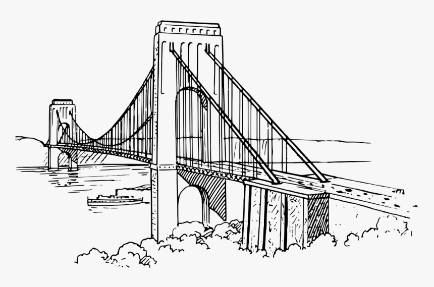 Brooklyn Bridge Line Drawing - Sketch Suspension Bridge Drawing, HD Png Download, Free Download