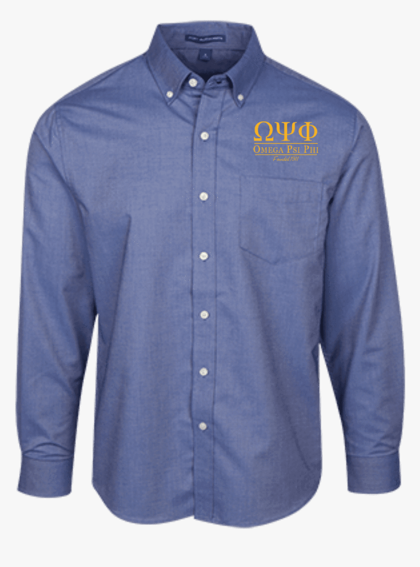 Omega Psi Phi Long Sleeve Oxford Shirt - Long-sleeved T-shirt, HD Png Download, Free Download