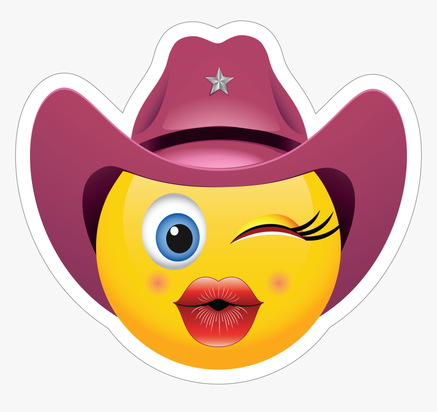 Cowgirl Kiss Emoji Sticker - Cowboy Smiley Face Emoji, HD Png Download, Free Download