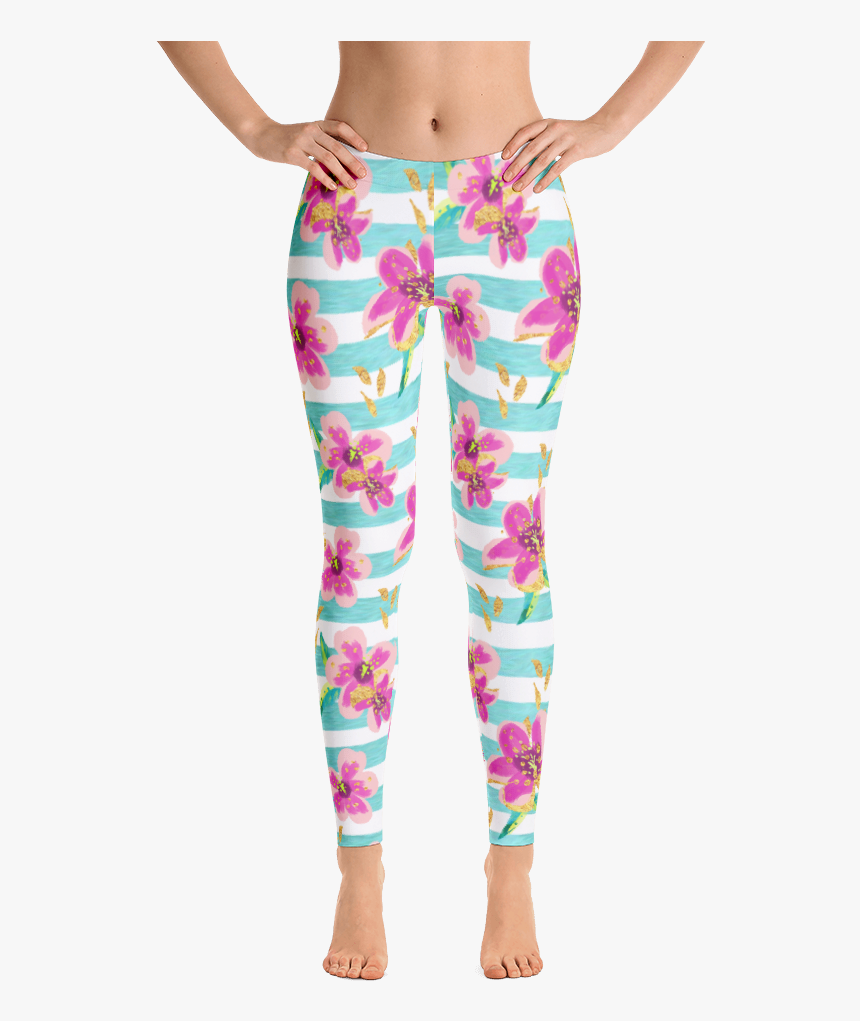 Striped Floral Leggings - Capri Pants, HD Png Download, Free Download