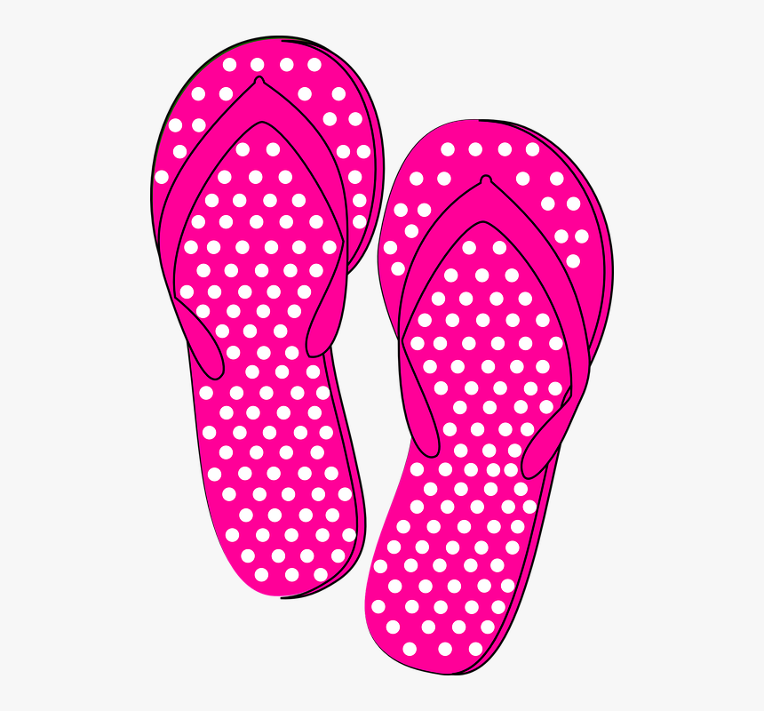 Thongs, Flip Flops, Pink, Dots, Summer, Beach, Sandal - Transparent Background Flip Flop Clip Art, HD Png Download, Free Download