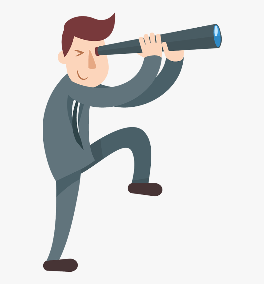 Cartoon Businessman Looks Through A Telescope - Telescope Cartoon Transparent, HD Png Download, Free Download