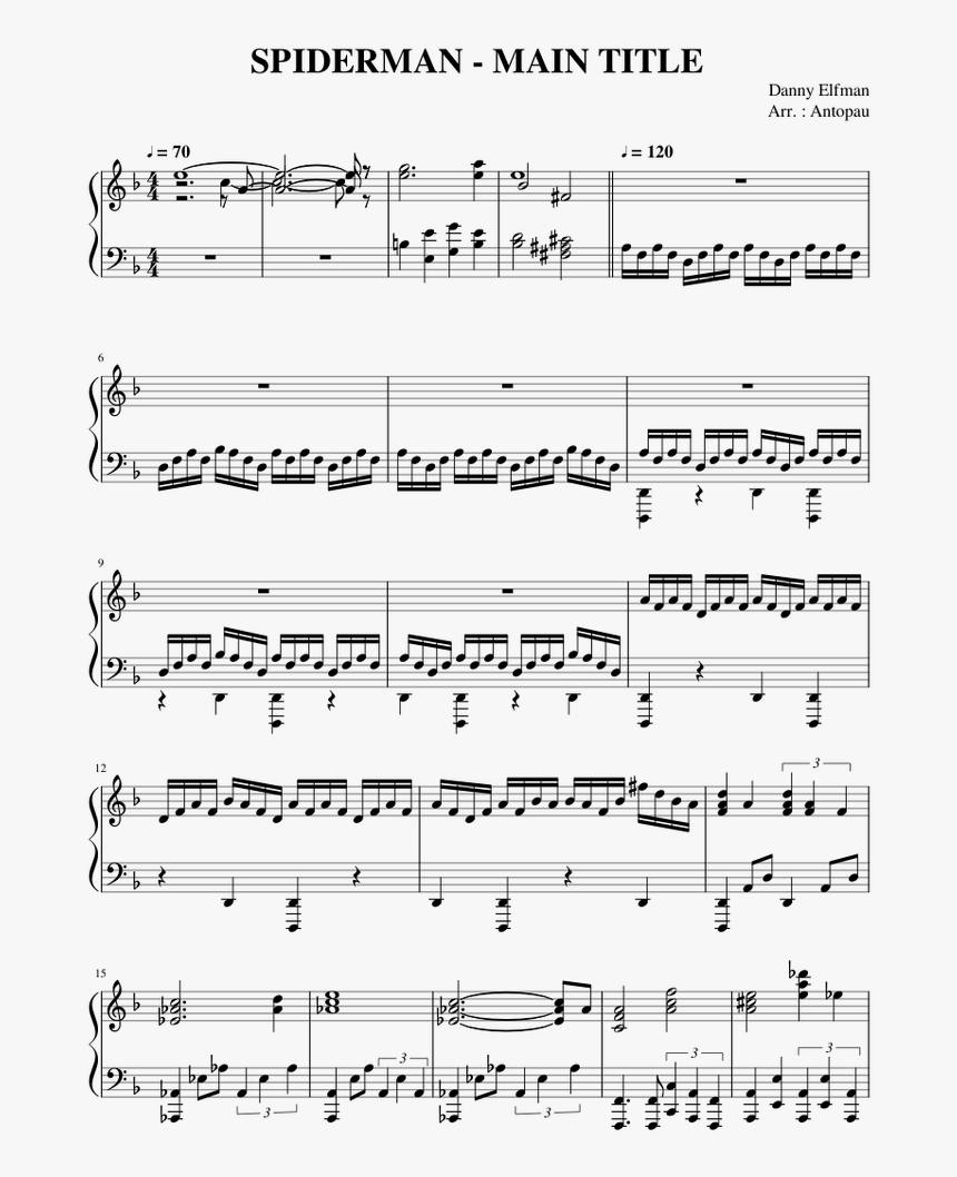 Spider Man Theme Piano Sheet Music Hd Png Download Kindpng