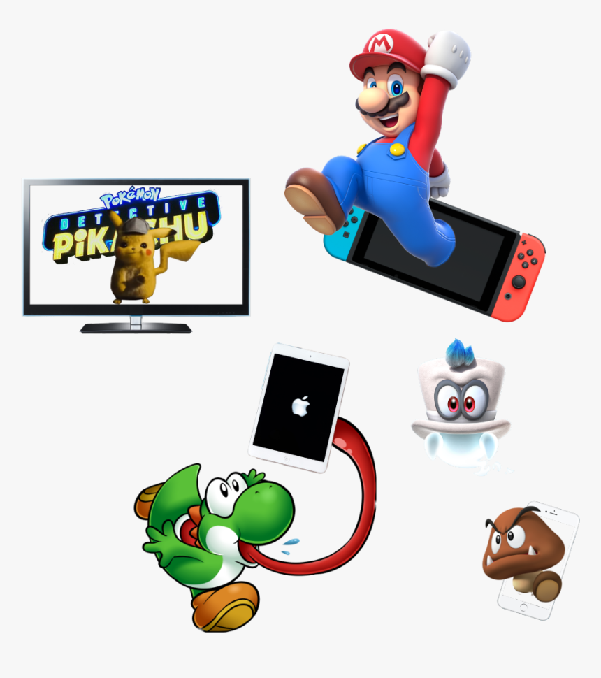 #yoshi #mario #cappy #goomba #pikachu #apple #ipad - Cartoon, HD Png Download, Free Download