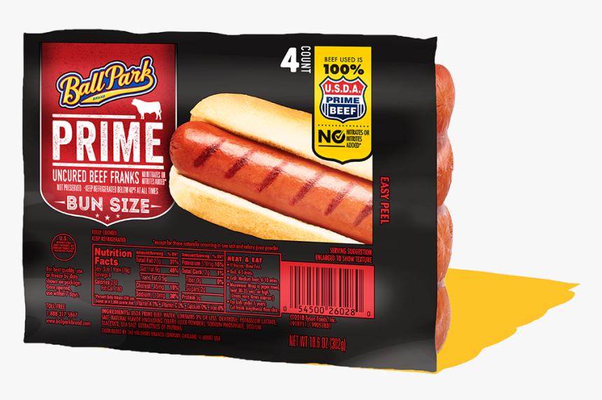 Ball Park Bun Size Prime Beef Hot Dogs , Png Download - Ball Park Prime Beef Hot Dogs, Transparent Png, Free Download