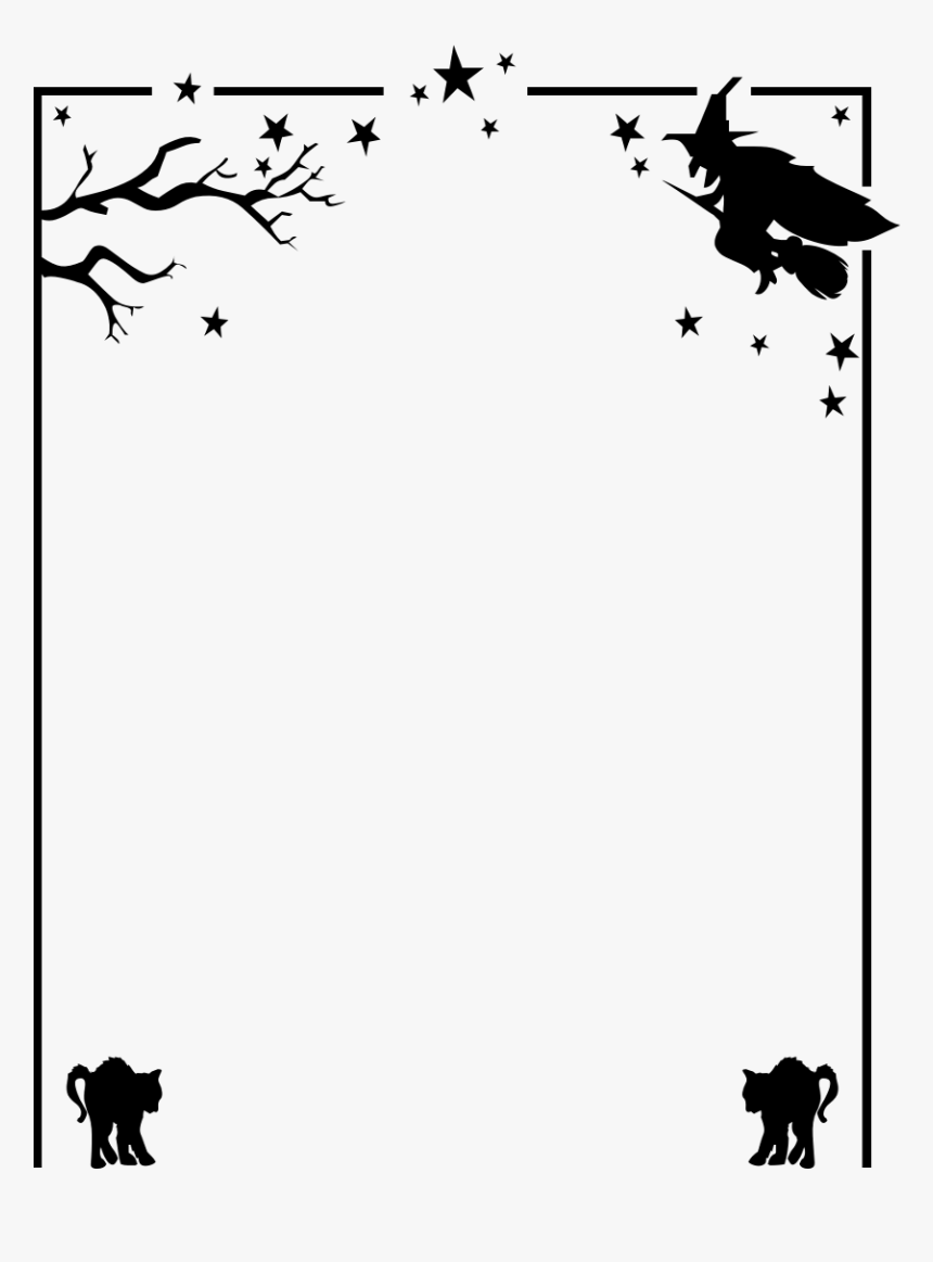 Witch Cat Border Page Page Frames Holiday Halloween - Halloween Border Clipart Black And White, HD Png Download, Free Download