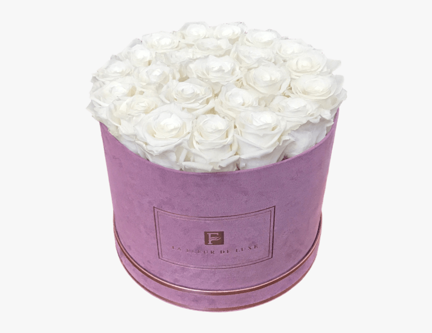 White Long Lasting Roses In A Medium Round Suede Box - Hydrangea, HD Png Download, Free Download