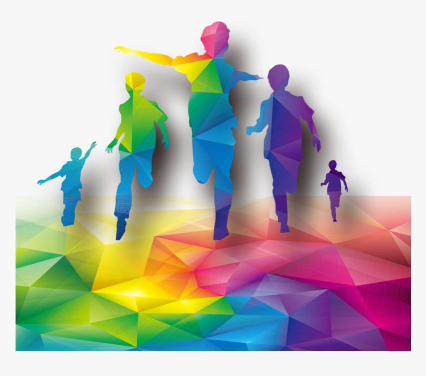 #ftestickers #children #kids #running #silhouette #rainbowcolors - Running Silhouette Colorful Png, Transparent Png, Free Download