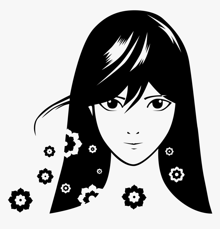 Manga Girl Silhouette Clip Arts - Girl Silhouette Black White Png, Transparent Png, Free Download