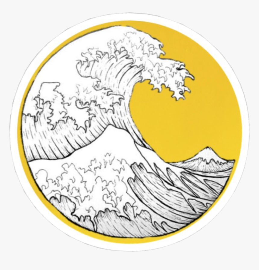 #aesthetic #wave #vsco #yellow #circle #freetoedit - Great Wave Off Kanagawa Line Drawing, HD Png Download, Free Download