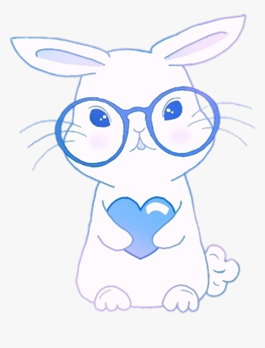 kawaii #cute #anime #bunny #glasses #heart #blue #happiness - Cartoon, HD  Png Download - kindpng