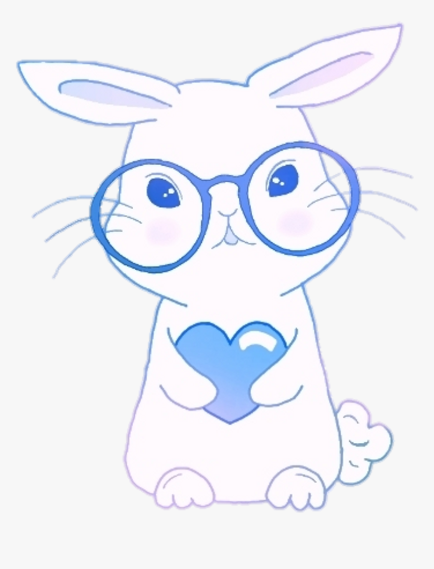 #kawaii #cute #anime #bunny #glasses #heart #blue #happiness - Cartoon, HD Png Download, Free Download