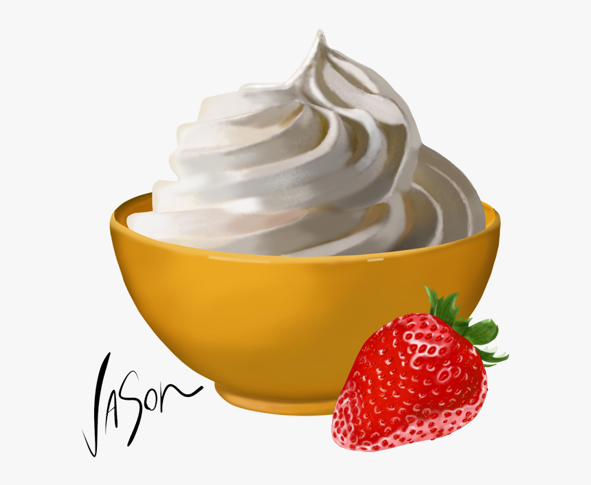 Whipped Cream In Bowl Yellow With Strawberry - Whipped Cream Png Bowl, Transparent Png, Free Download