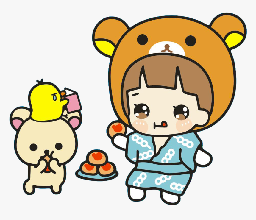 Clip Free Stock Rilakkuma Clip Art Hand Drawn Of A - Niña Comiendo Una Nuez Dibujo Animado, HD Png Download, Free Download