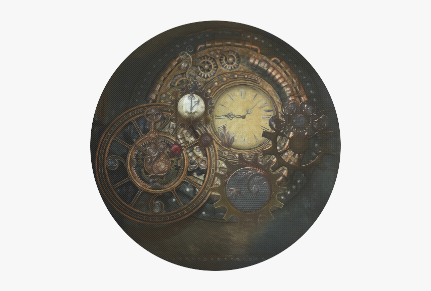 Painting Steampunk Clocks And Gears Round Mousepad - Steampunk Clock, HD Png Download, Free Download