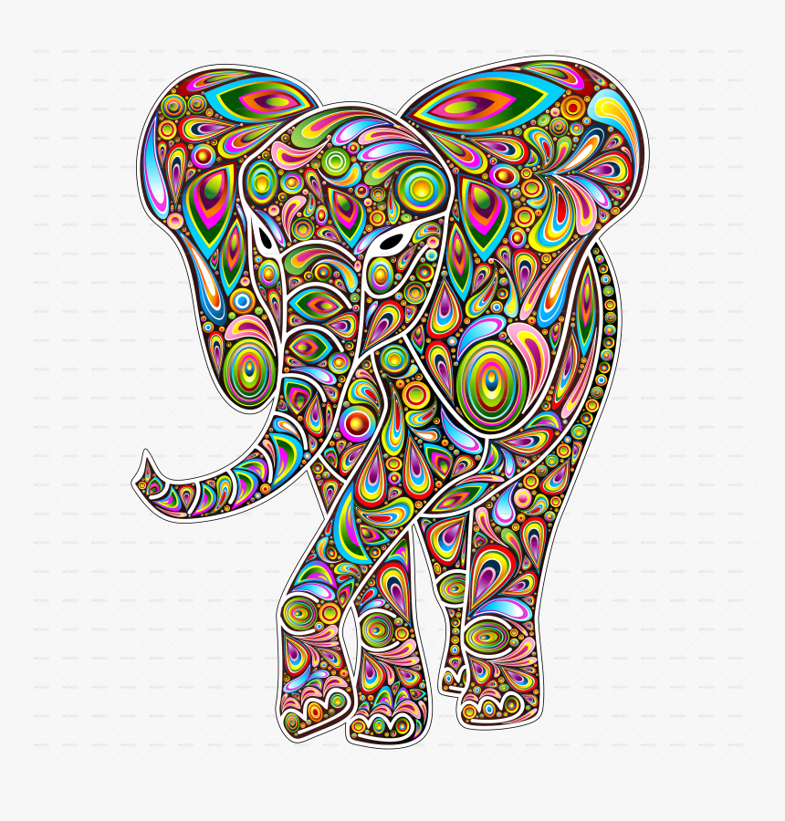 Elephant Psychedelic Design By Bluedarkat Graphicriver - Psychedelic Art Elephant, HD Png Download, Free Download