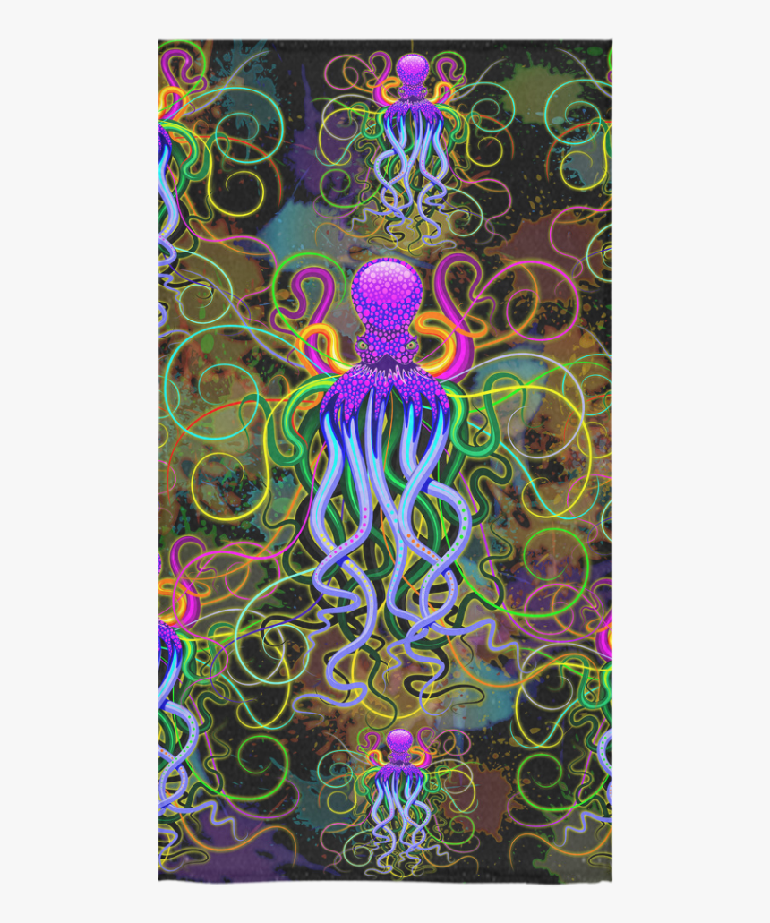 Octopus Psychedelic Luminescence Bath Towel 30"x56" - Octopus Psychedelic, HD Png Download, Free Download