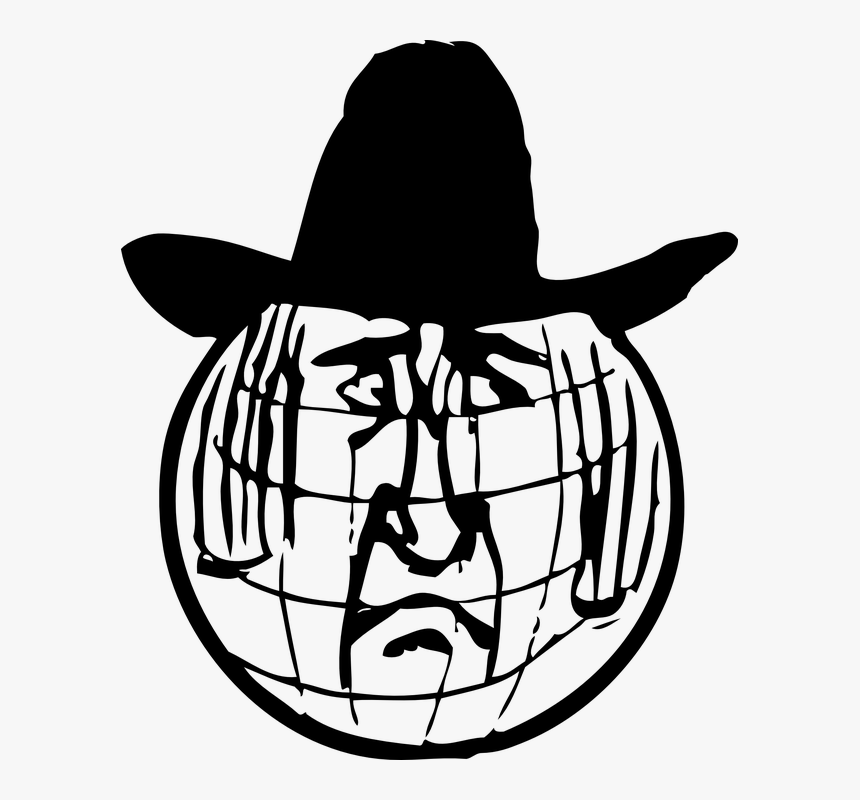 Globe, World, Earth, Hat, Man Face, Sad, Cowboy, Frown - Snowball Earth Drawing Cartoon, HD Png Download, Free Download
