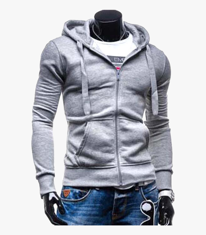 Fitted Light Grey Zip Up Hoodie Mens, HD Png Download - kindpng