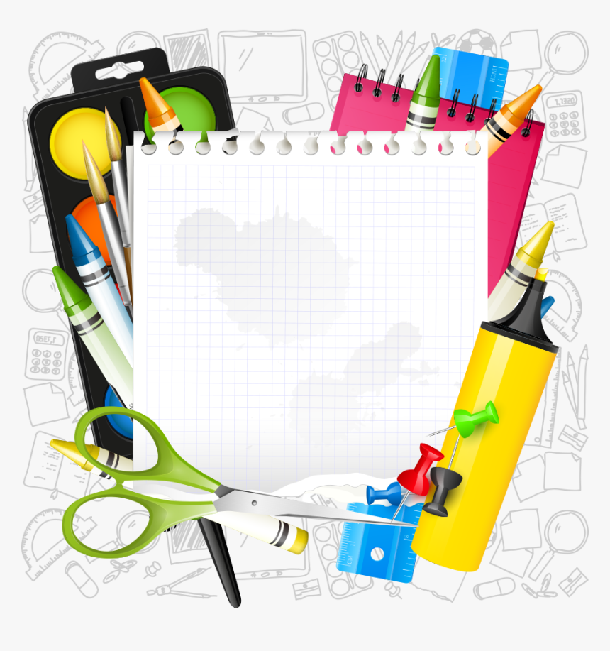 School Supplies Background Cartoons, HD Png Download, Free Download
