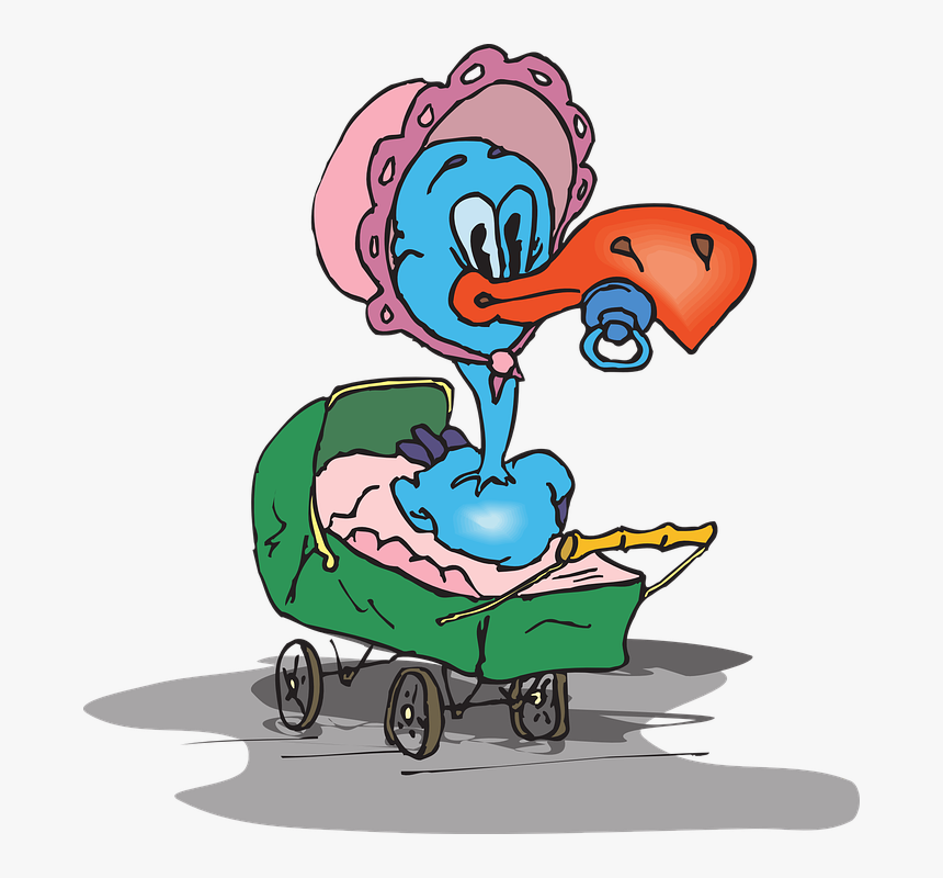 Baby, Cartoon, Bird, Bonnet, Pacifier, Carriage - Bird With Pacifier, HD Png Download, Free Download