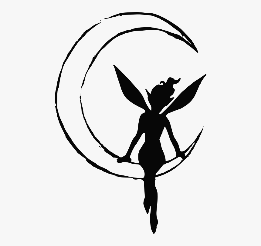 Fairy Silhouette And Moon Tattoo Clipart , Png Download - Fairy On Moon Tattoo, Transparent Png, Free Download