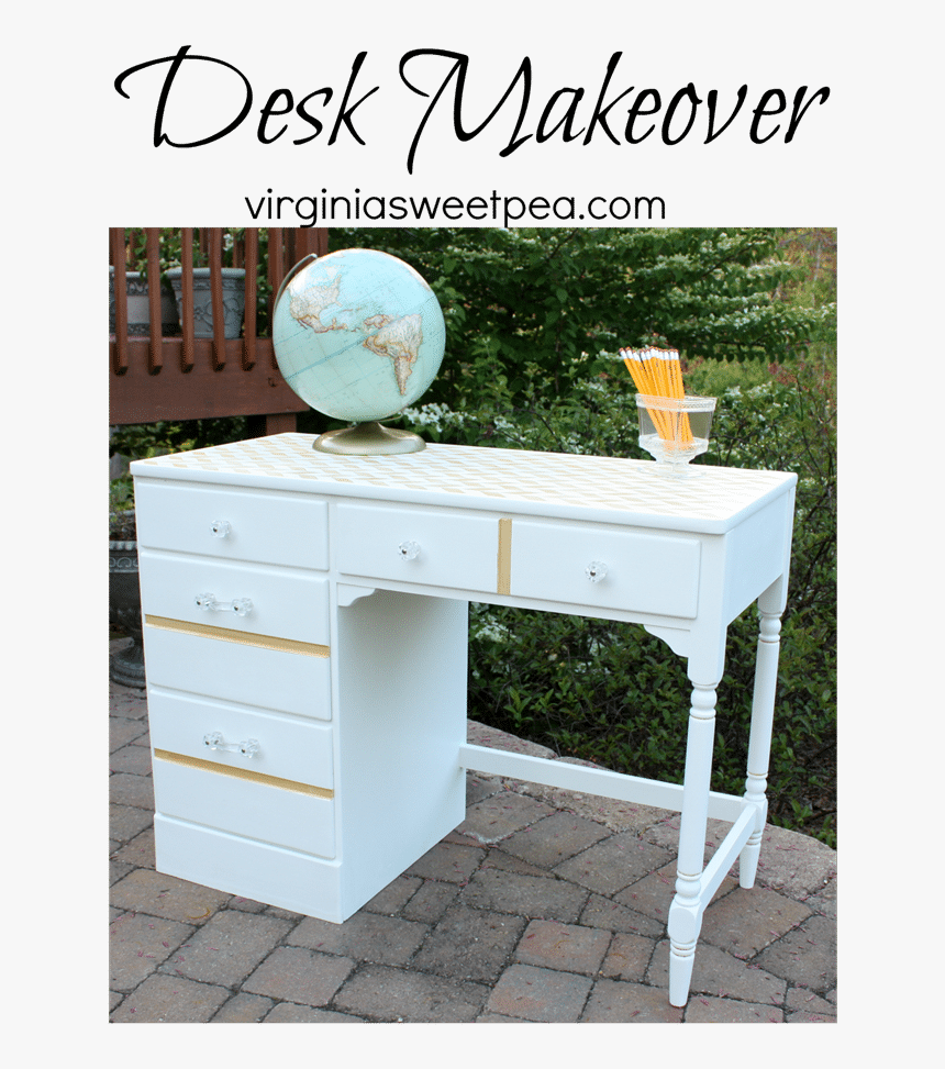 A Desk Gets A Feminine Makeover With White And Gold - End Table, HD Png Download, Free Download