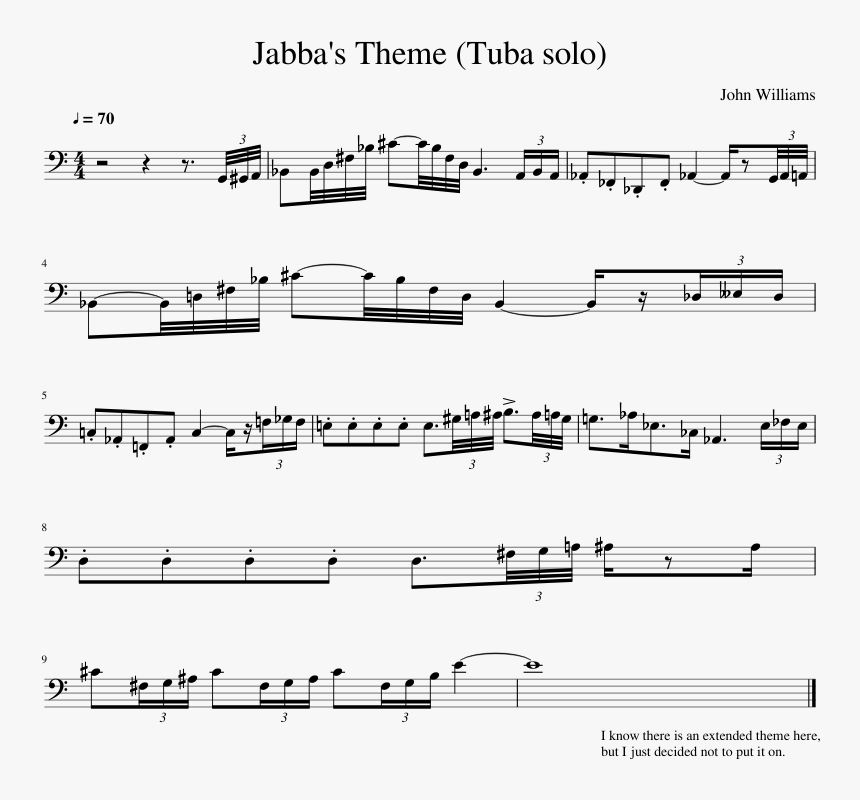 Jabba S Theme Tuba Solo Sheet Music For Tuba Download - Meme Tuba Sheet Music, HD Png Download, Free Download