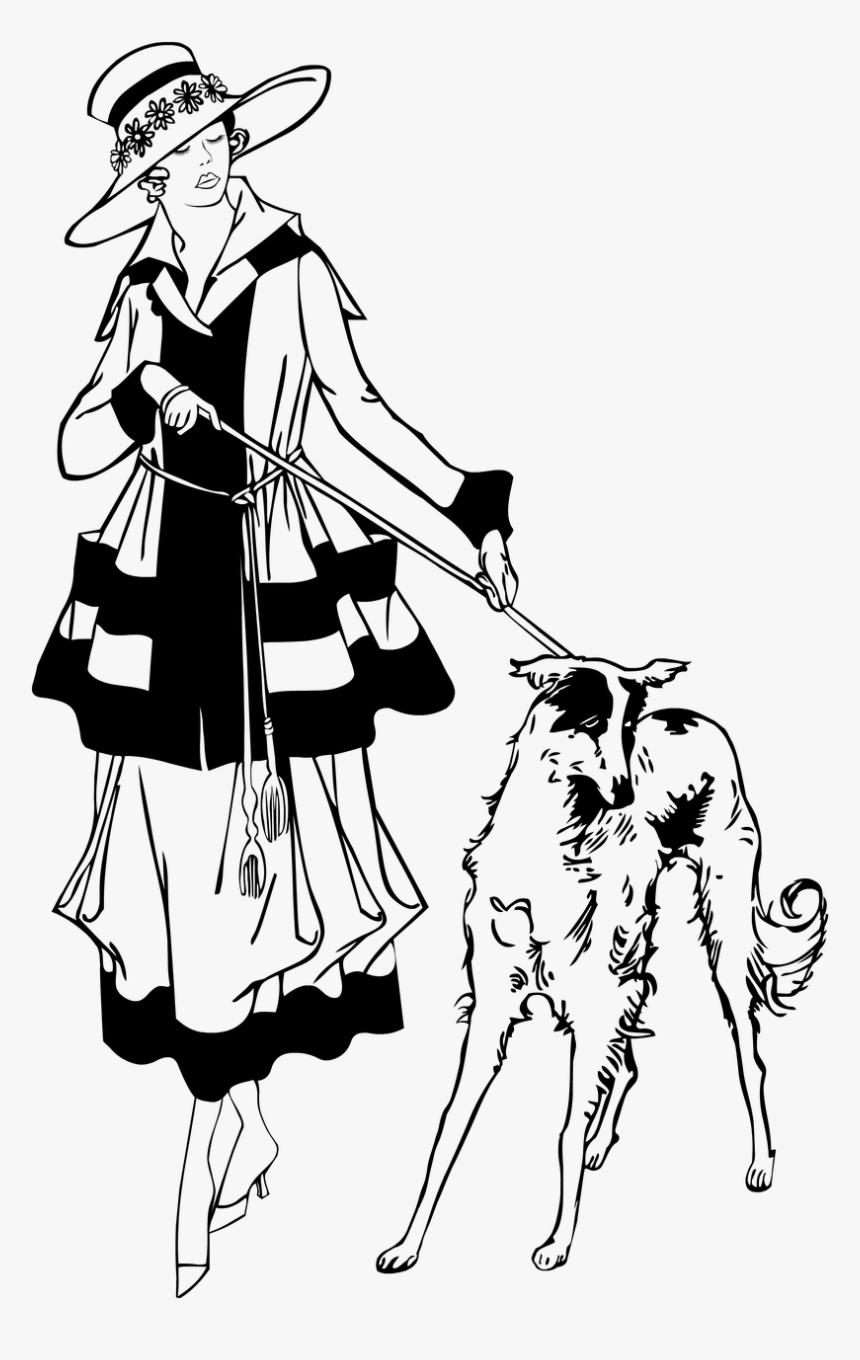 Transparent People Walking Dog Png - Girl Walking A Dog Drawing, Png Download, Free Download