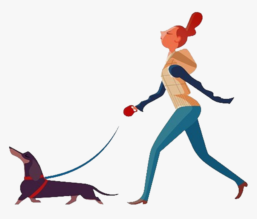Dog Walking Woman - Girl Walking Dog Art, HD Png Download, Free Download