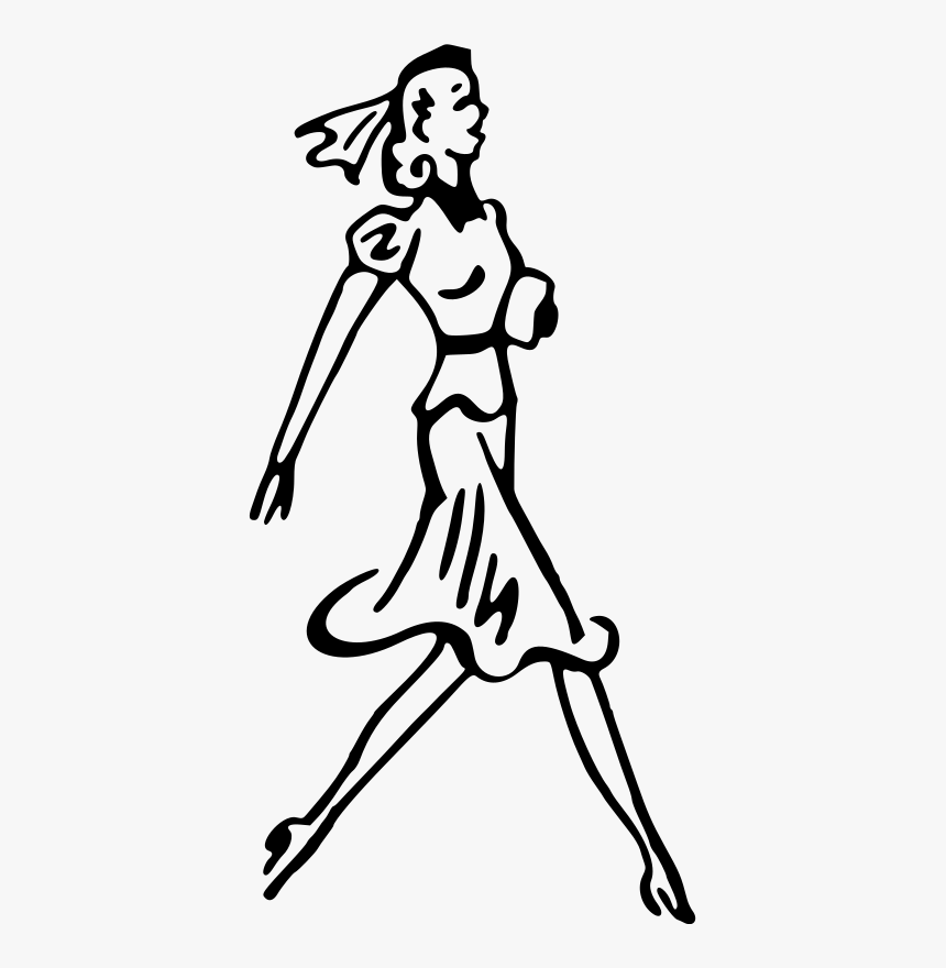 Lady Walking - Black And White Walking Drawing, HD Png Download, Free Download