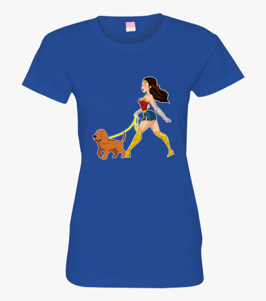 Wonder Woman Walking A Cocker Spaniel 3516 Lat Ladies - T-shirt, HD Png Download, Free Download