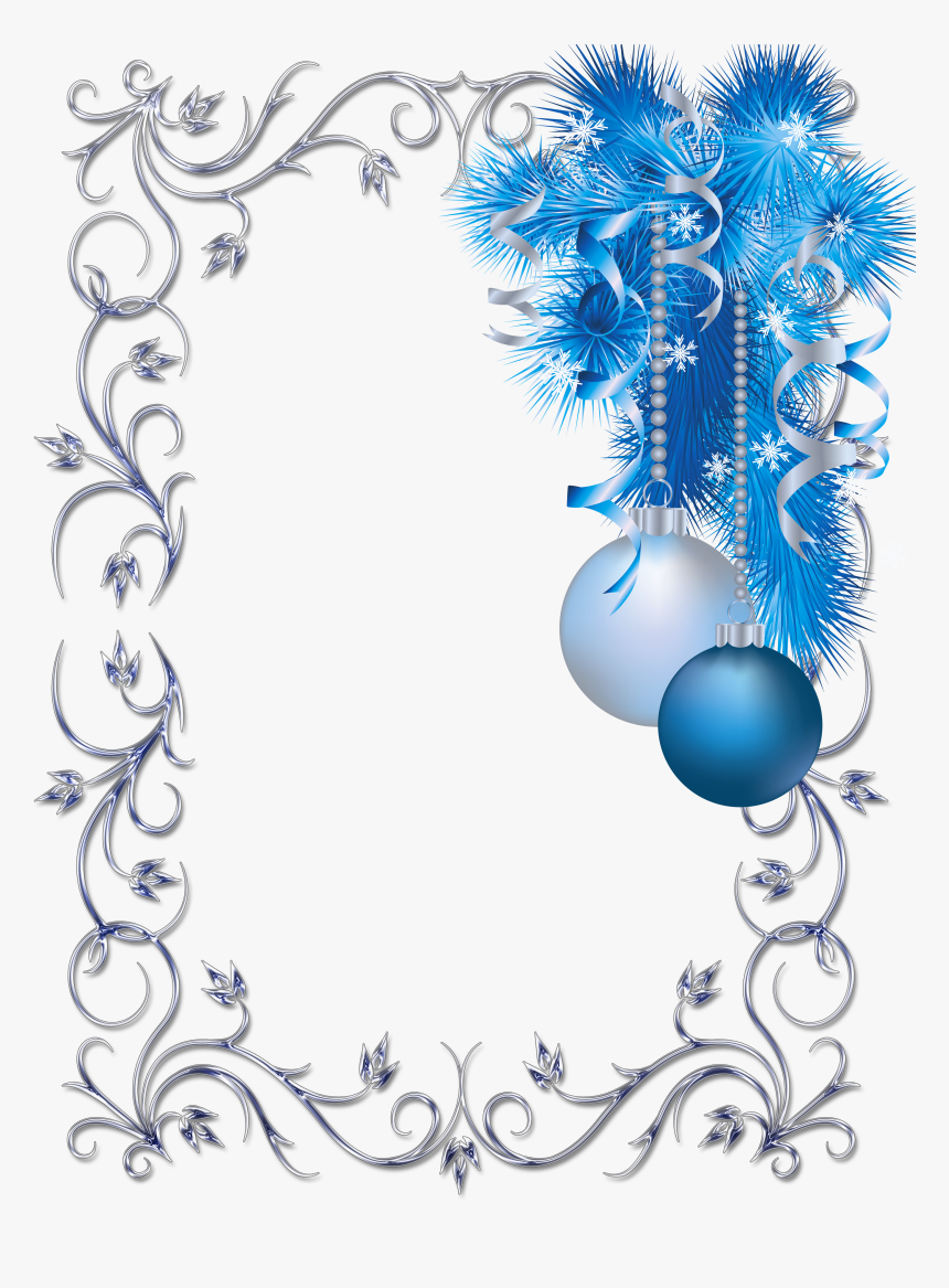 Large Transparent Christmas Blue And White Photo Frame - Blue Christmas Page Border, HD Png Download, Free Download
