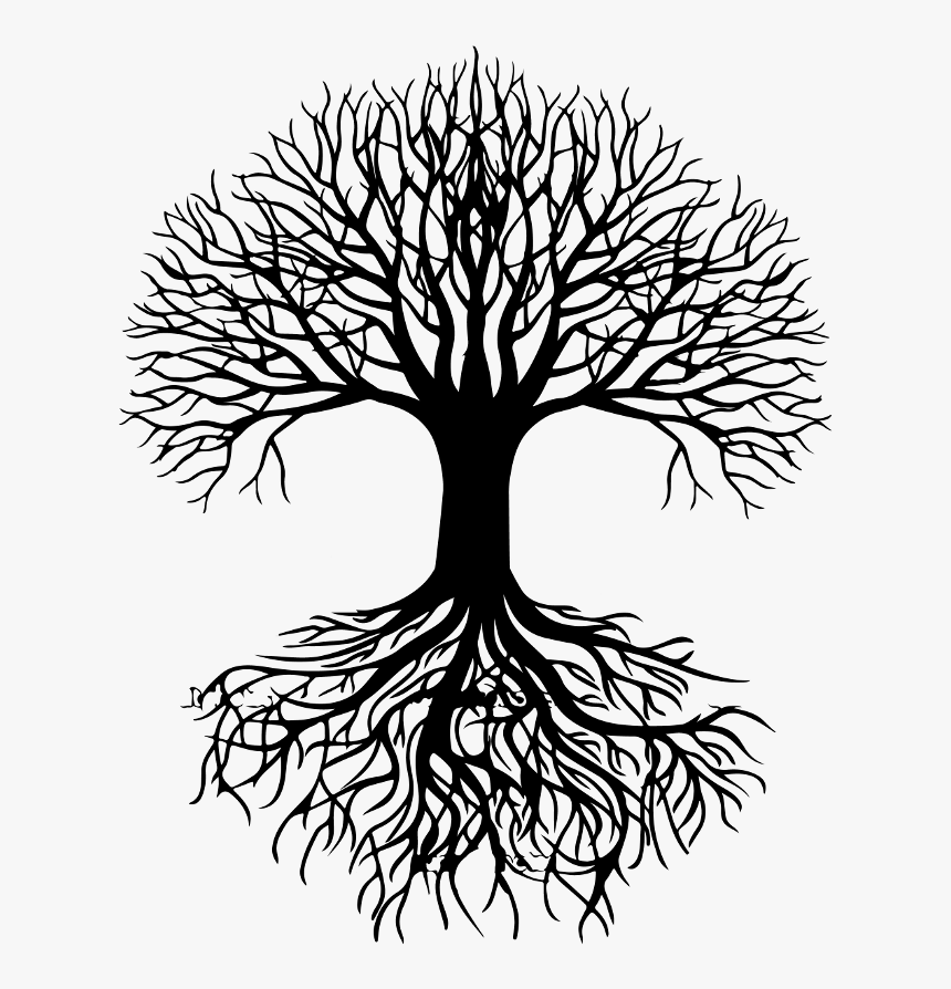 Tree Silhouette Root Clip Art - Tree With Roots Silhouette Png, Transparent Png, Free Download