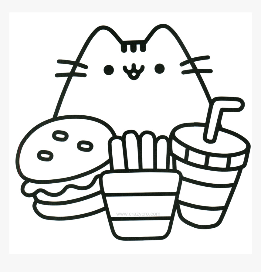 Cat With Food Coloring Page - Easy Cool Coloring Pages, HD Png Download, Free Download