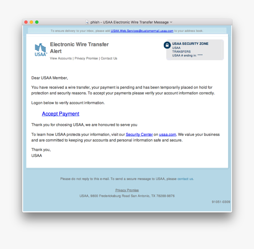 Usaa Phishing Email Example - Usaa, HD Png Download, Free Download